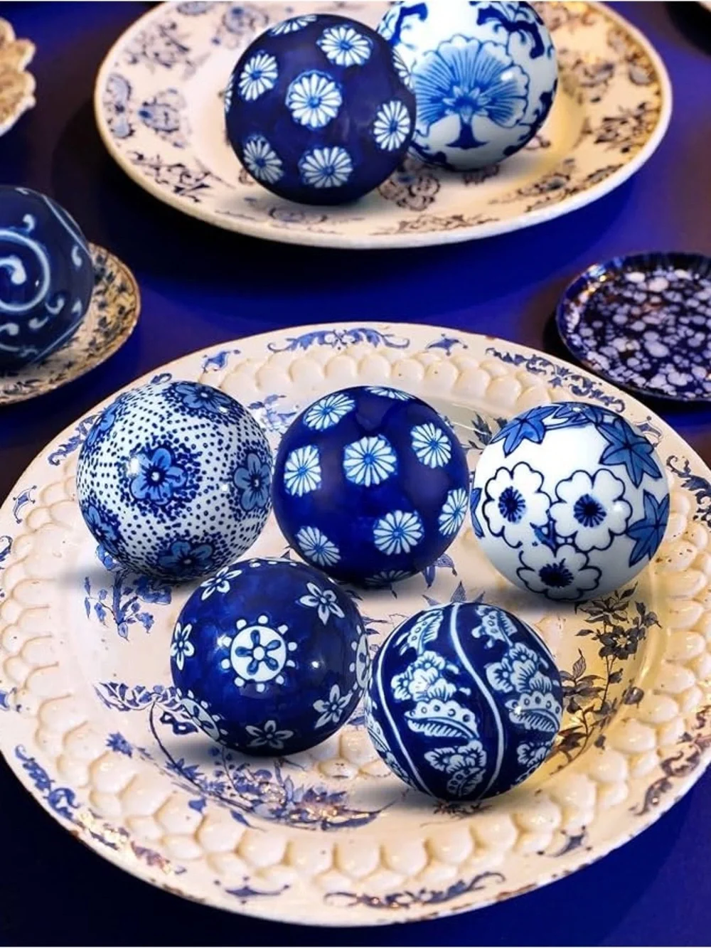 Blue and White Floral Decorative Ceramic Sphere